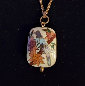 20" 925 Chain Gold overlay With A Vintage Cloisonne Pendent.